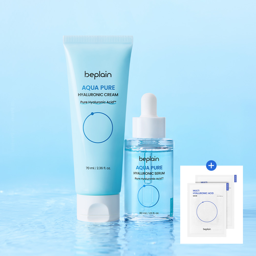 [2종세트] 비플레인 아쿠아 퓨어 히알루로닉 세럼 30ml+크림 70ml(+히알루론산 마스크x2매 증정) - 상품 이미지