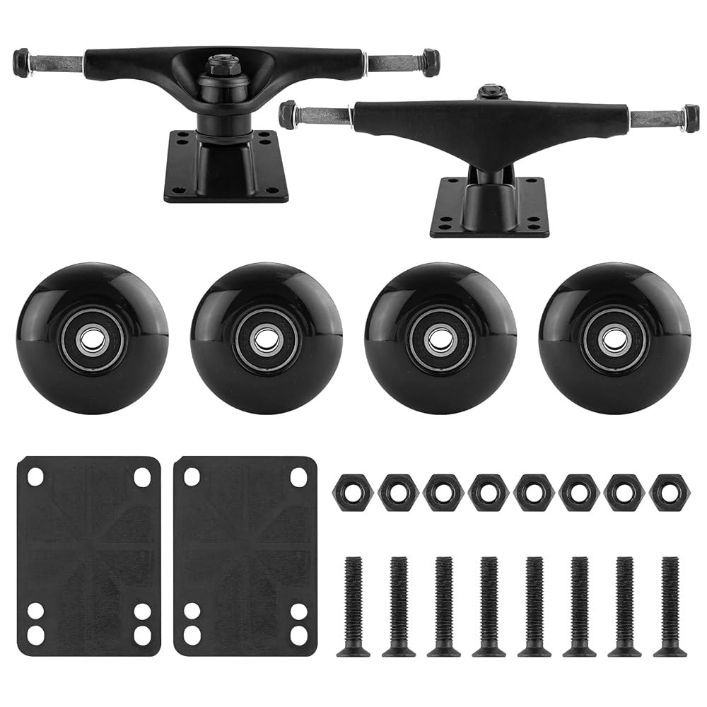 TLHB 스케이트보드 트럭, 휠 52mm 스케이트보더에 적합하며 7.5-8인치 데크 베어링, 패드, 내구성 있는 하드웨어 콤보 스타터 키트에 맞습니다 truck-black - 상품 이미지