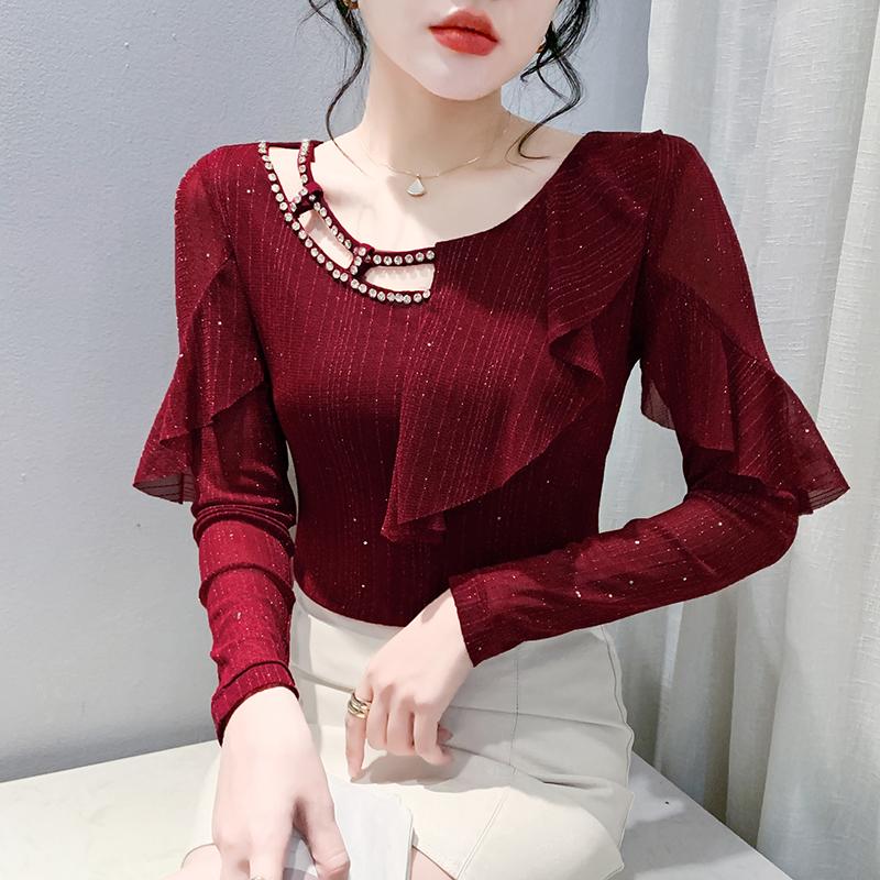 상의 자이브 라틴 줌바 티셔츠 라인댄스복 사교 긴팔 블랙 M - 상세 이미지 3