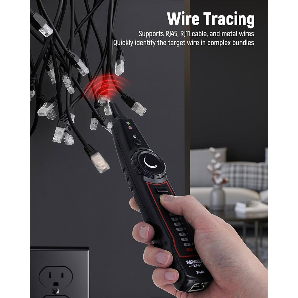 KAIWETS 네트워크 케이블 테스터, RJ45 RJ11 와이어 트레이서 라인 파인더, 톤 발생기 및 프로브 키트, 대조용 이더넷 LAN Cat5 Cat6, 전화선 테스트 - 상세 이미지 3