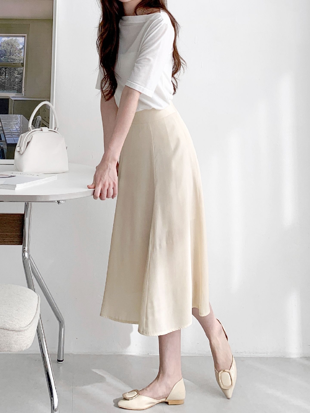 A라인스커트 봄스커트 훌 하이웨스트 정장 롱 치마 이미지 6