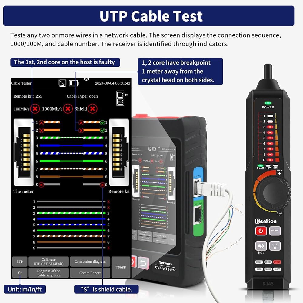 다기능 RJ45 네트워크 케이블 테스터, 4인치 IPS 터치스크린 UTP 충전식 이더넷 트레이서, 지원 도구, POE++ 감지, 길이 측정기, TDR 테스트, NCV, FTP(LT - 상세 이미지 3