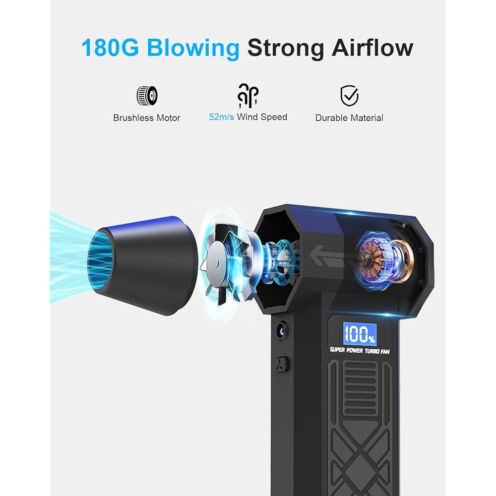2-in-1 압축 공기 집진기 및 진공 u2013 150000RPM 전기 집진기, 컬러 디스플레이, LED 조명, 키보드, 프린터, 자동차용 4단 조절식 미니 송풍기 무선 집진기로 - 상세 이미지 2
