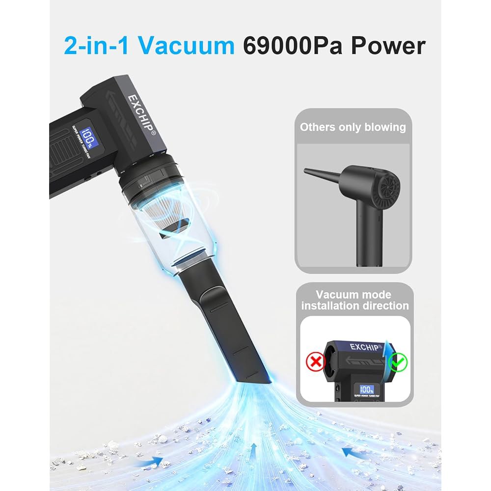 2-in-1 압축 공기 집진기 및 진공 u2013 150000RPM 전기 집진기, 컬러 디스플레이, LED 조명, 키보드, 프린터, 자동차용 4단 조절식 미니 송풍기 무선 집진기로 - 상세 이미지 3