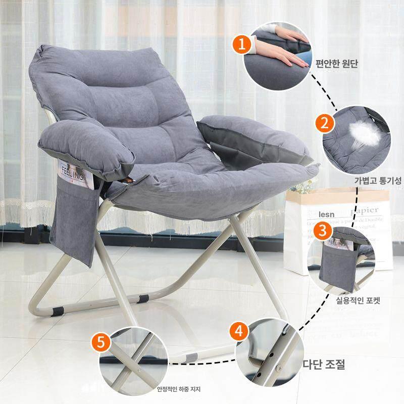 패브릭 베란다 무중력 낮잠 푹신한 릴렉스 침실 라운지 그레이 두꺼운단일의자+베개+발받침 - 상세 이미지 3