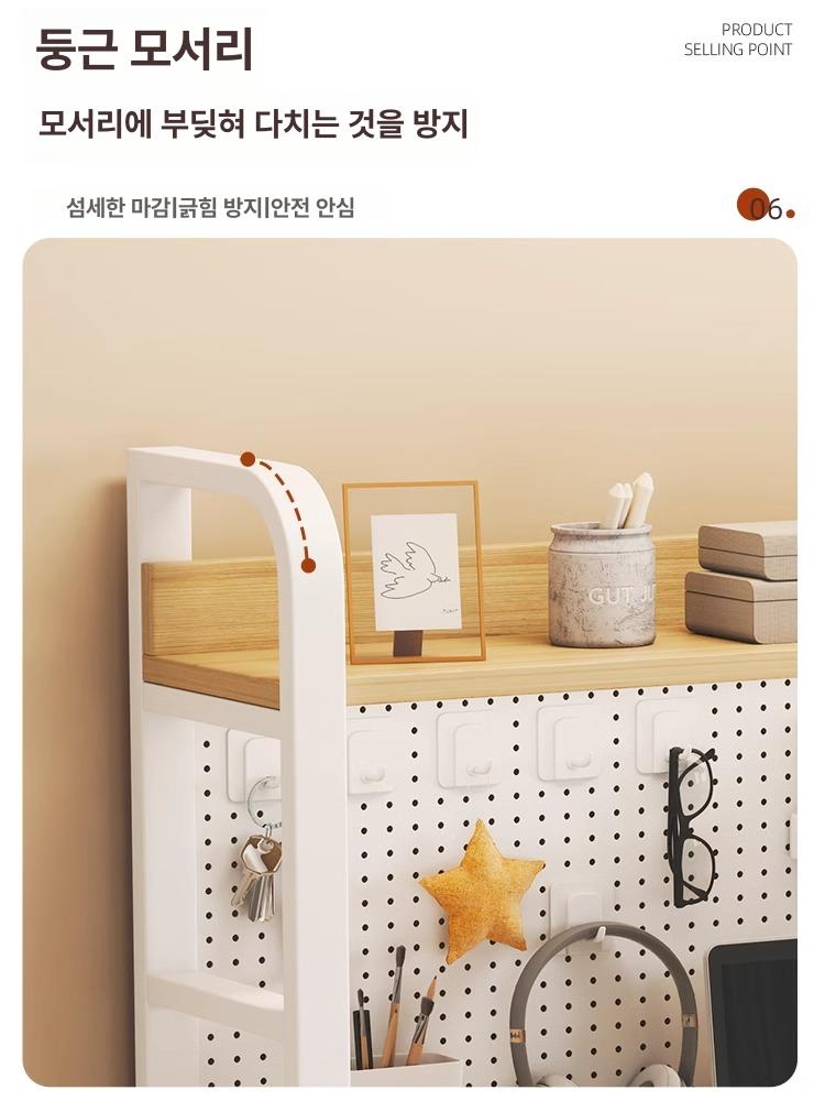 타공판 책장 철제책상 기숙사 선반 컴퓨터 수납 정리대 3단 75cm 화이트보드+화이트프레임 - 상세 이미지 4