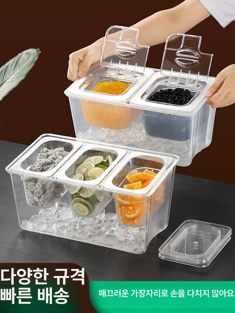 업소용 반찬통 식재료 보관통 단무지 밧드 식당 투명 PP 투명 선반 2칸 스틸 박스 투명 뚜껑 - 상세 이미지 3
