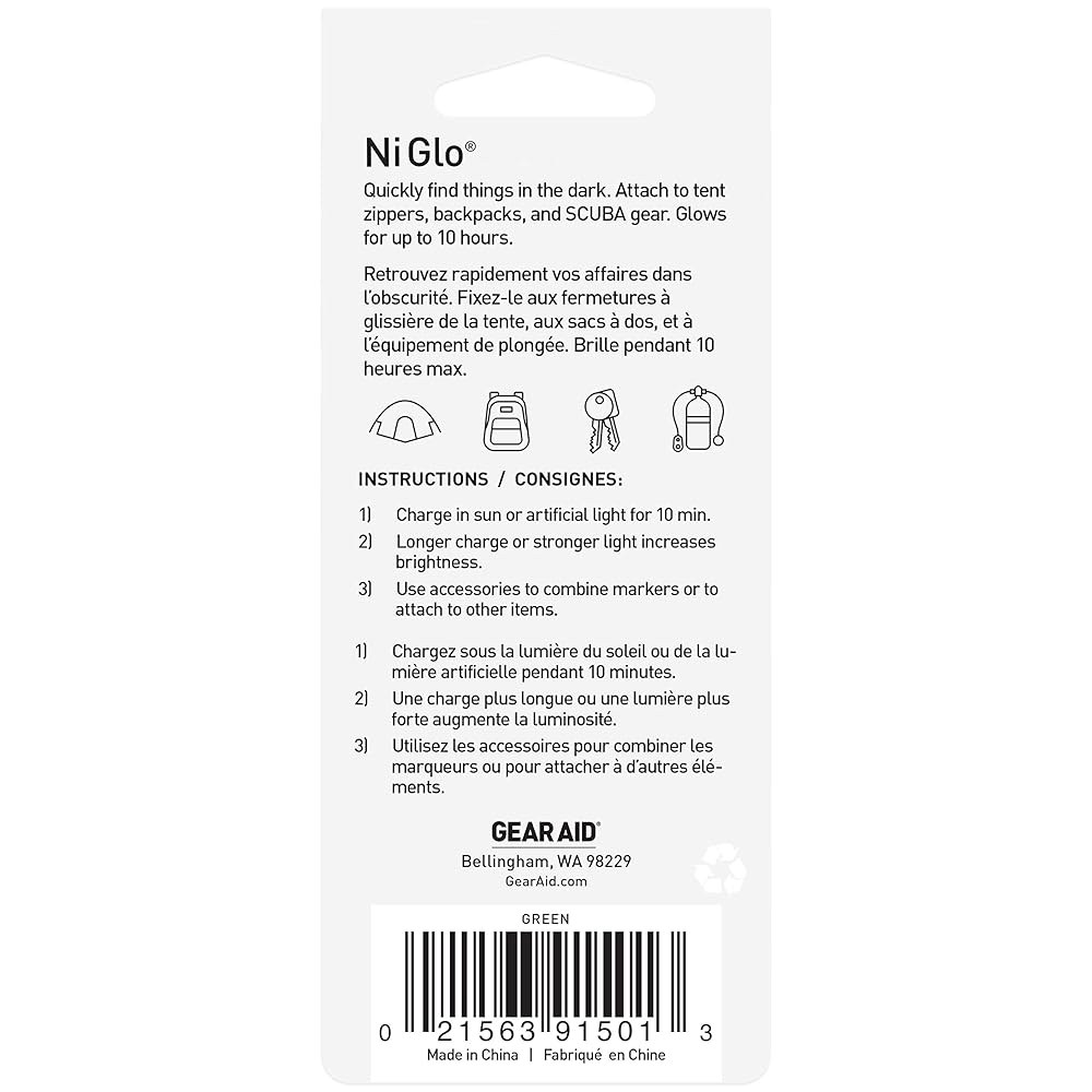 GEAR AID Ni Glo 5.1cm(2인치) 다목적 하이킹, 글로우 2팩 키체인 - 다이빙, 응급 낚시, 캠핑, 액세서리, 일상 키트 야광 사용을 및 충전식 스쿠버 그린, 위한 - 상세 이미지 2