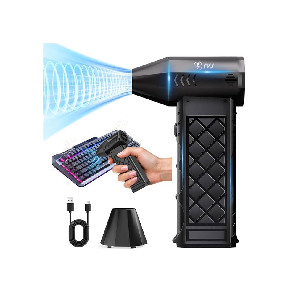 IVJ 압축 공기 더스터, 브러시리스 모터가 장착된 130000RPM 4단 조절식 미니 전기 키보드, 컴퓨터, 집, 자동차용 충전식 무선 캔 교체 - 상품 이미지