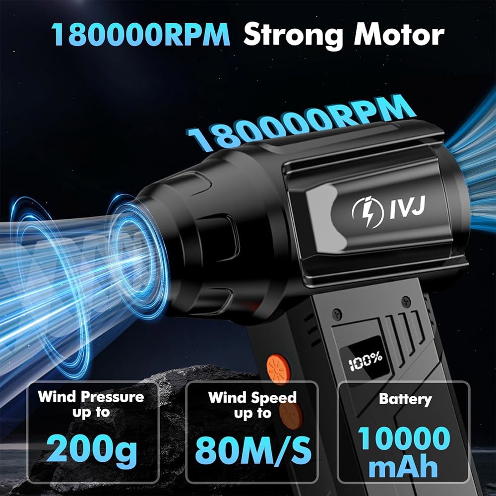IVJ 압축 공기 더스트, 1800RPM 초강력 무선 전기 LED 조명 충전식 4단 조절식 미니 컴퓨터, 키보드, 집, 실외 및 자동차용 먼지 송풍기 - 상세 이미지 2