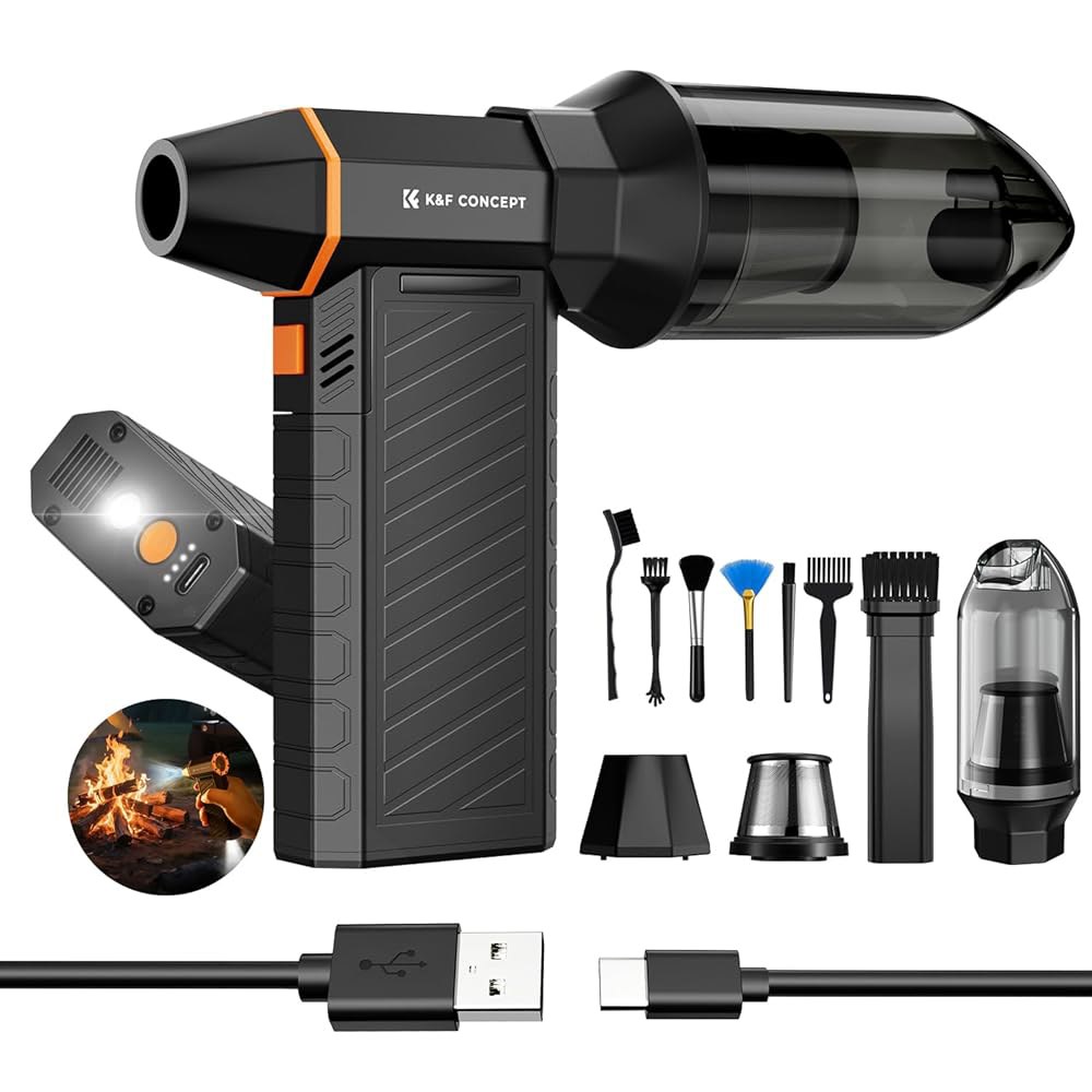 K&F 컨셉 2-in-1 자기 압축 공기 먼지기, 전기 먼지기|300,000RPM 진공 청소기|3 기어|슈퍼 풍력|충전식 브러시리스 모터|컴퓨터, 키보드, 자동차, 가정, 실외 - 상품 이미지