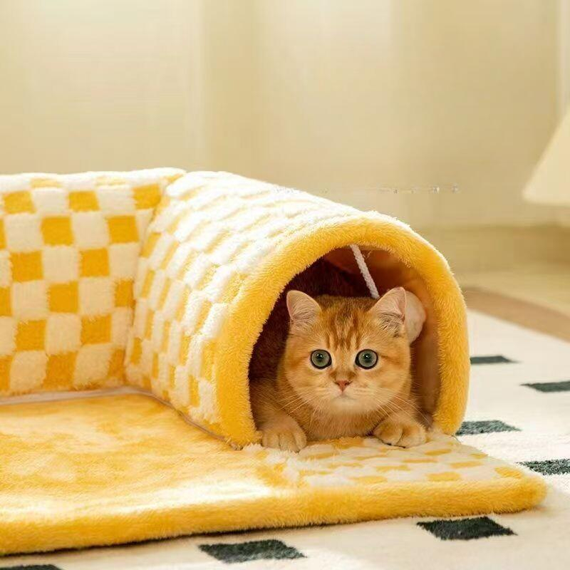 캣터널 숨숨집 고양이 체크 2.0kg이하 장난감 앤 S 옐로우 앤 화이트 체크 S 2.0kg이하 - 상품 이미지