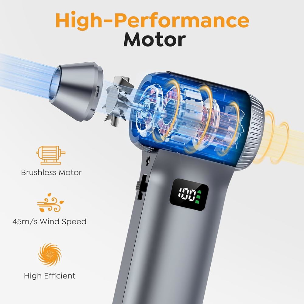 압축 공기 집진기-230000RPM 초강력 전기 집진기, LED 조명 및 디스플레이 화면이 있는 100레벨 조절식 송풍기, 컴퓨터, 키보드, 집, 실외 자동차용 먼지 송풍기 - 상세 이미지 2