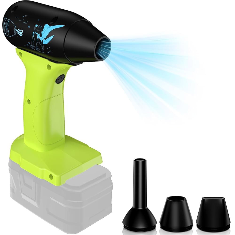 압축 공기 먼지 제거기, Ryobi 18V 배터리용 130000RPM 송풍기, 청소 키보드 및 PC 4 기어 조절 가능한 풍속 무선 제트 팬 드라이 블로워(배터리 없음) - 상품 이미지