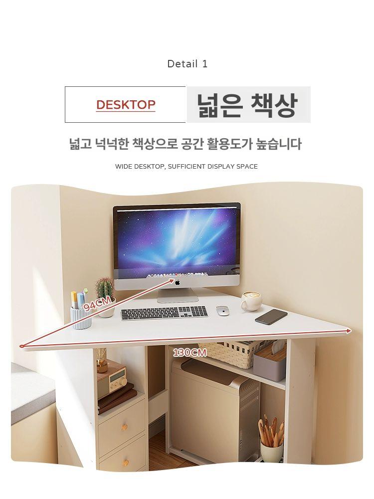코너 책상 삼각 컴퓨터 창가 데스크 틈새 사이드 우드 테이블 탁자 코너책상 침실 다용도 - 상세 이미지 2