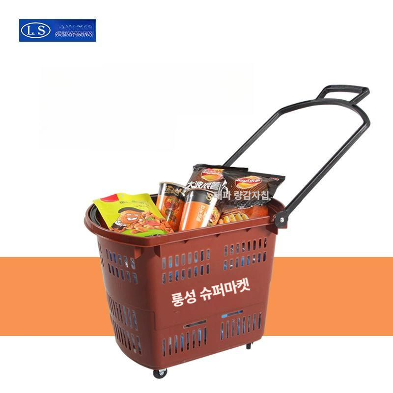튼튼한 장 바구니 시장 마트 바퀴 캐리어 카트 중형 포켓 휴대용 접이식 가방 - 상세 이미지 5