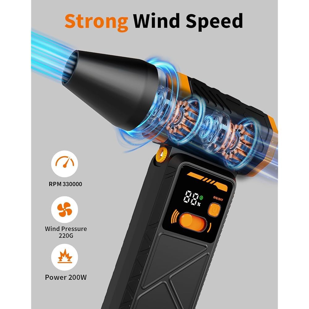 압축 공기 집진기, LED 조명이 있는 330,000RPM 전기 충전식 무선 미니 송풍기 조절식 스텝리스 콘트롤, 컴퓨터, 키보드, 집, 실외 및 자동차용 LCD가 먼지 - 상세 이미지 2