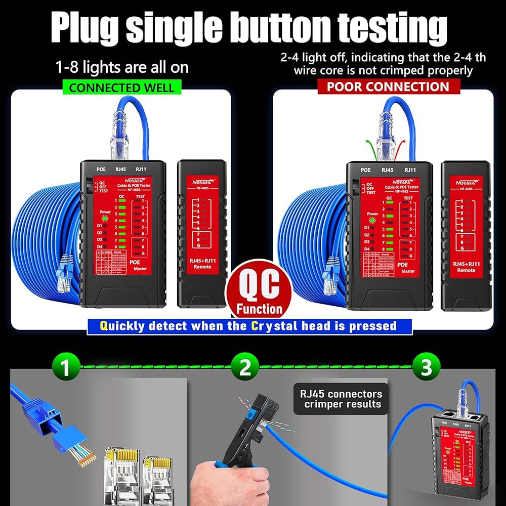 CAT5, CAT5E, CAT6, CAT6A, CAT7 POE 테스트 UTP / STP 케이블 체커 전화선 CAT3 매퍼 네트워크 도구용 JUWCE NF-468S RJ45 테스터 - 상세 이미지 3