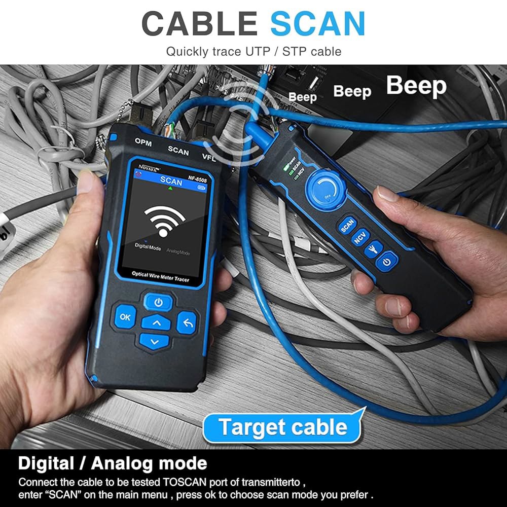 광학 전력계가 장착된 NOY NF-8508 네트워크 케이블 테스터, CAT5 CAT6 토너 이더넷 RJ45 VFL PoE QC 테스트 와이어 트레이서 포트 플래시 200M 길이 - 상세 이미지 2