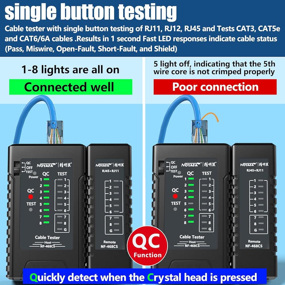 YILTION NF-468CS 네트워크 케이블 테스터 전화 및 연속성 이더넷 매퍼 RJ45 / RJ11 RJ12 CAT5 CAT6 POE 테스트 UTP STP 도구 (블랙) - 상세 이미지 2