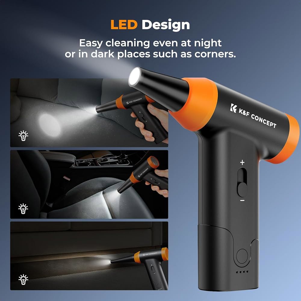 K&F 컨셉 송풍기 및 흡입기 2인치 1개, LED 조명, 150000RPM 전기 에어 더스터, 기어 조절 휴대용 3개, 컴퓨터, 키보드, 집, 실외 자동차용 더스트 - 상세 이미지 3