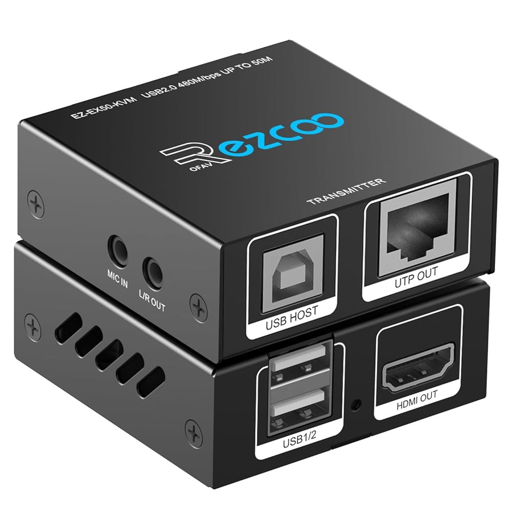 KVM 익스텐더 USB HDMI to 송신기 1080P@60Hz 포트 마우스 오디오 키보드 스테레오 지원 Cat5e/6/7 RJ45 마이크 2 및 USB2.0 오버 이더넷 최대 - 상품 이미지
