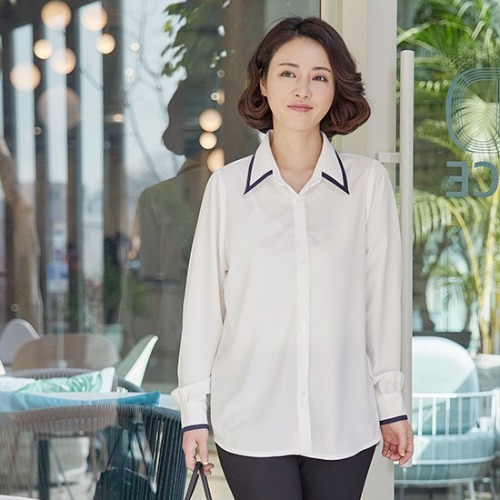 엄마옷 조이마담 T50839 배색 셔츠 블라우스 남방 오피스룩 중년여성의류 - 상품 이미지