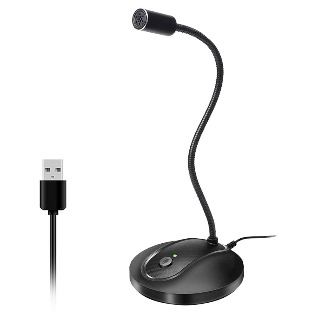JOUNIVO USB 마이크, 360도 조절 가능한 구스넥 디자인, 음소거 버튼 및 LED 표시등, 노이즈 캔슬링 기술, 플러그 앤 플레이, Windows MacOS와 호환 가능 - 상품 이미지