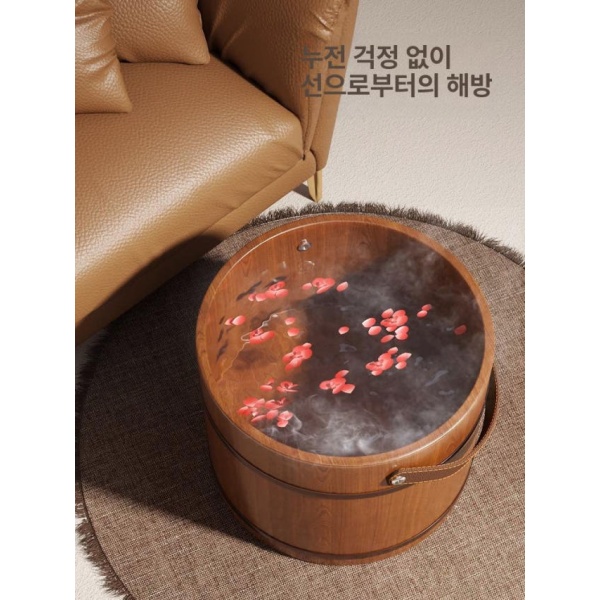 프리미엄 히노끼 족욕통 마사지형 발세척통 깊은 편백나무 나무통 25cm 손잡이형 둥근 모서리 체험판 - 상세 이미지 5