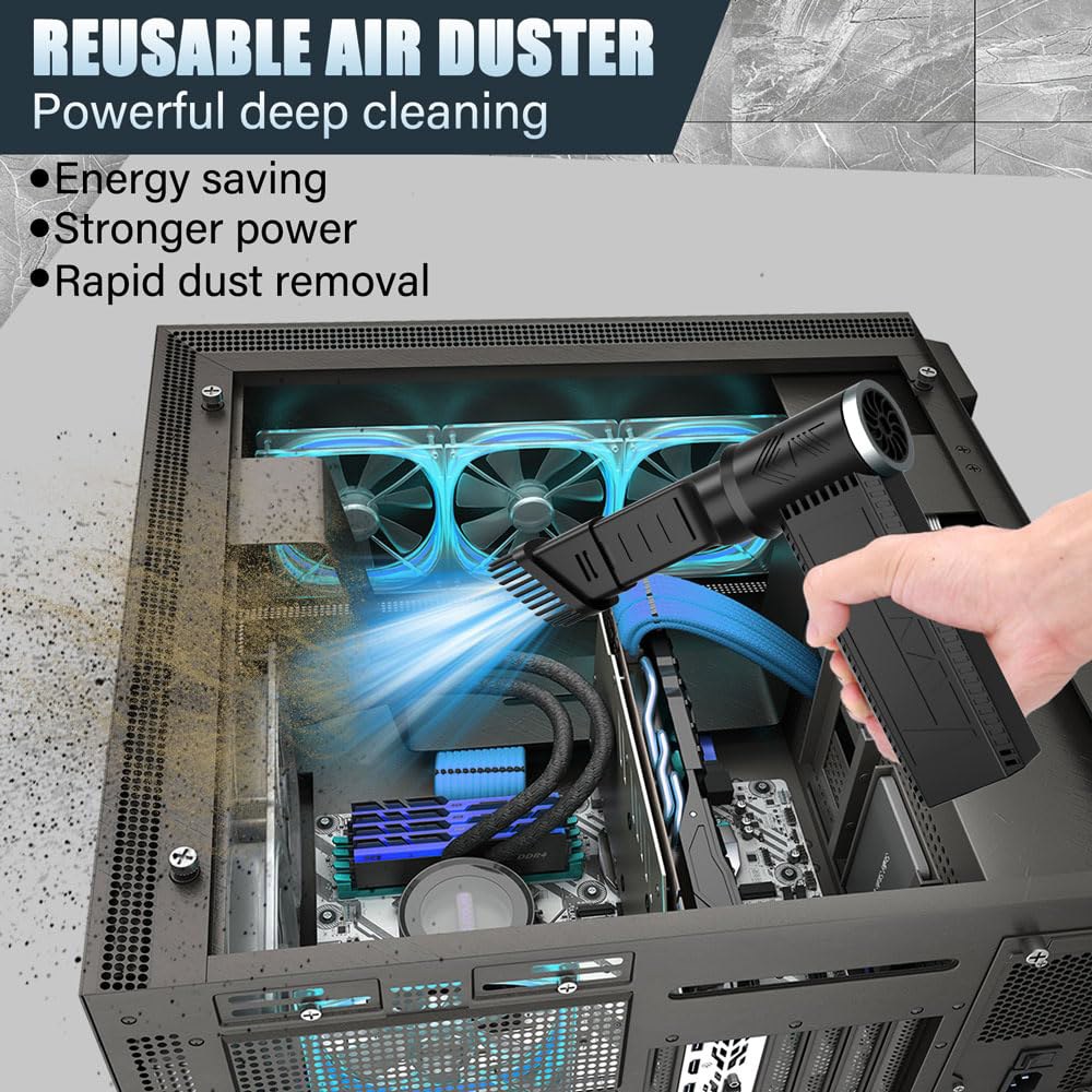 뮤딘 무선 전기 에어 더스터 120,000 RPM 고속 4단 조절식 송풍기, PC 키보드, 전자기기, 자동차 및 실외용 충전식 배터리 구동 더스트 클리너(블랙) Black - 상세 이미지 2