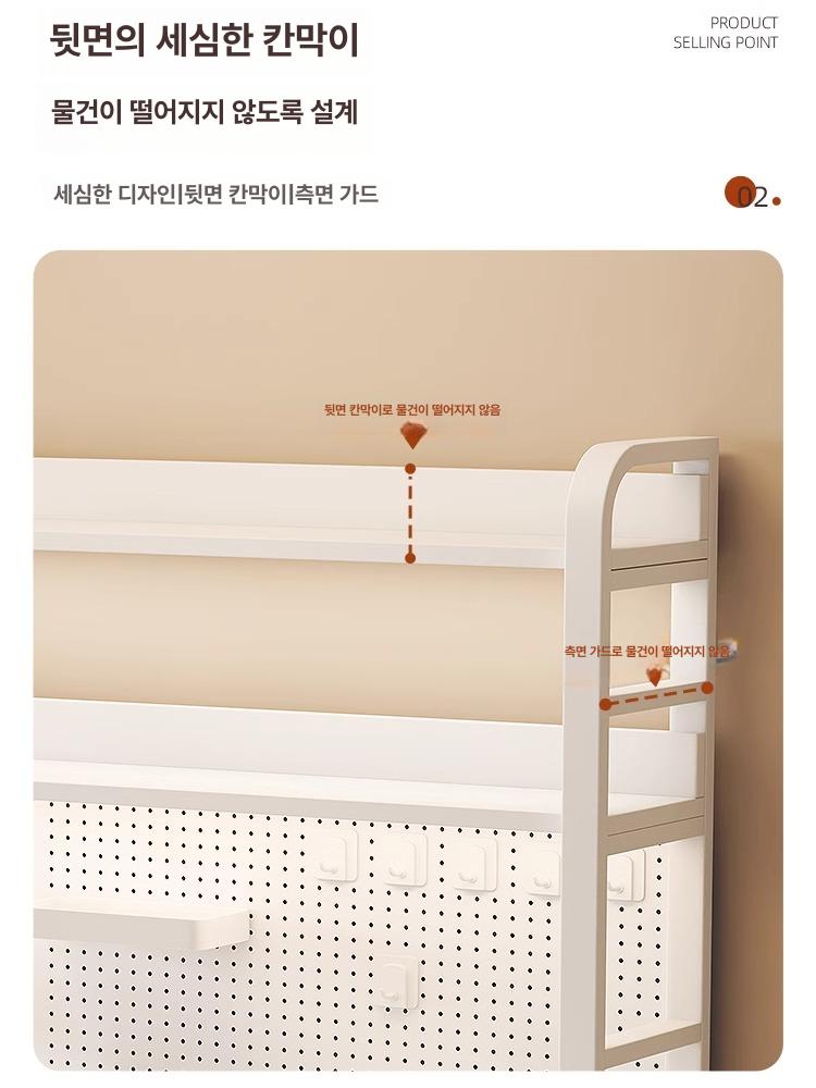 타공판 책장 철제책상 기숙사 선반 컴퓨터 수납 정리대 3단 75cm 화이트보드+화이트프레임 - 상세 이미지 5
