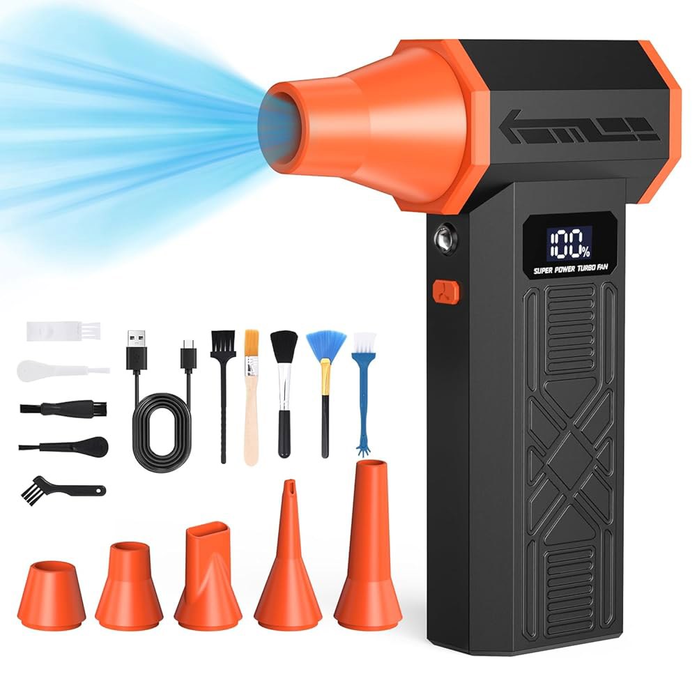 템라차 전기 압축 공기 먼지 제거기, 2800RPM 브러시리스 모터 무선 충전식 송풍기, 키보드 컴퓨터 자동차 실외용 LED 디스플레이 및 조명이 있는 4단 조절식 제거기 - 상품 이미지