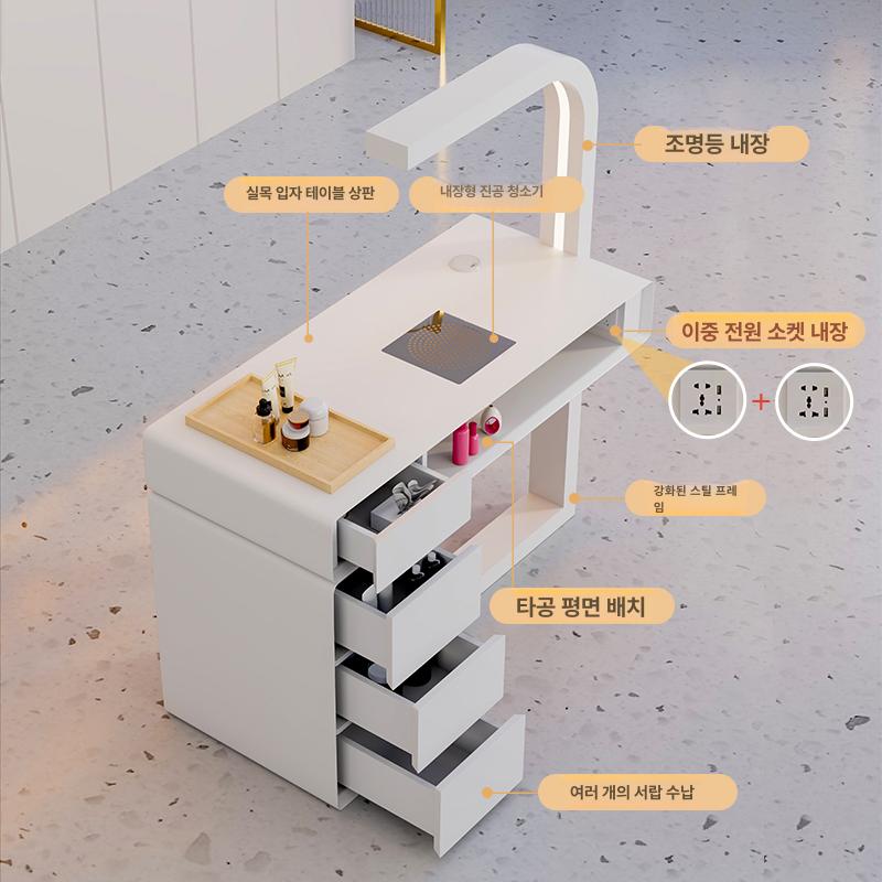 네일 시술대 패디큐어 테이블 네일샵 작업대 매니큐어 0.8m+대리석+L형 의자 1개+빵 의자 1개 - 상세 이미지 3