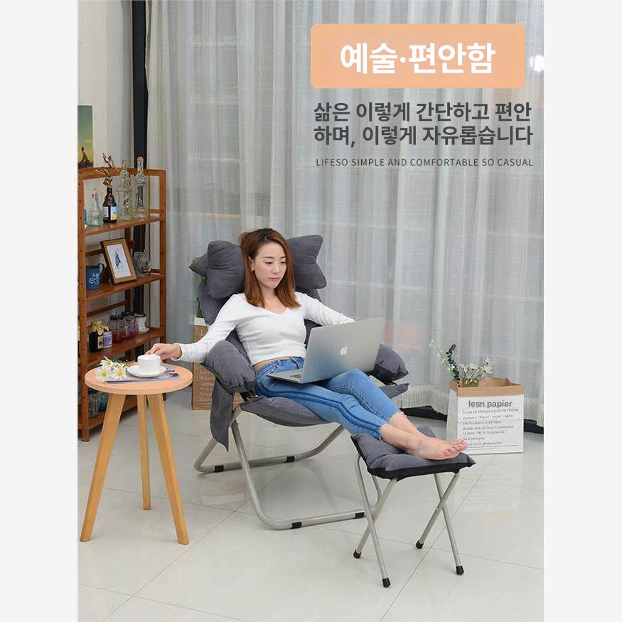 패브릭 베란다 무중력 낮잠 푹신한 릴렉스 침실 라운지 그레이 두꺼운단일의자+베개+발받침 - 상세 이미지 2