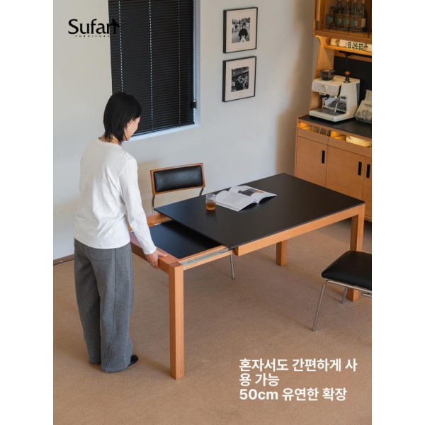 프리미엄 세라믹 확장형 테이블 원목다리 거실 카페 스타일 접이식 120cm 블랙락슬랩 170cm 130cm 표준형 블랙락슬랩 - 상세 이미지 2