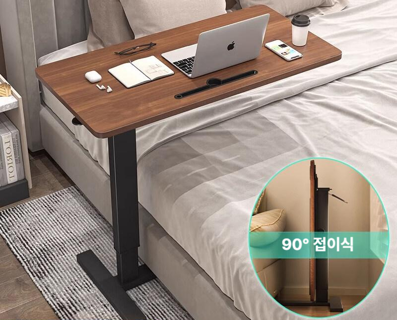높이조절 식탁 다리 교체 원형 미끄럼방지 나사형 책상 가스 접이식 + USB + 컵홀더 월넛 85x45x75cm - 상품 이미지