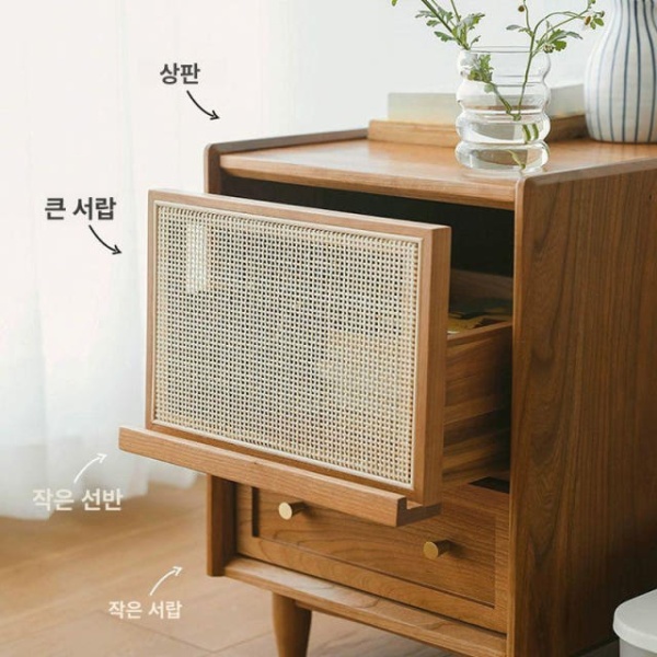 프리미엄 라탄 틈새 다용도 수납형 침대 겸용 장식장 서랍형 체리 무광 조립 필요 체리 무광 조립 필요 - 상세 이미지 2