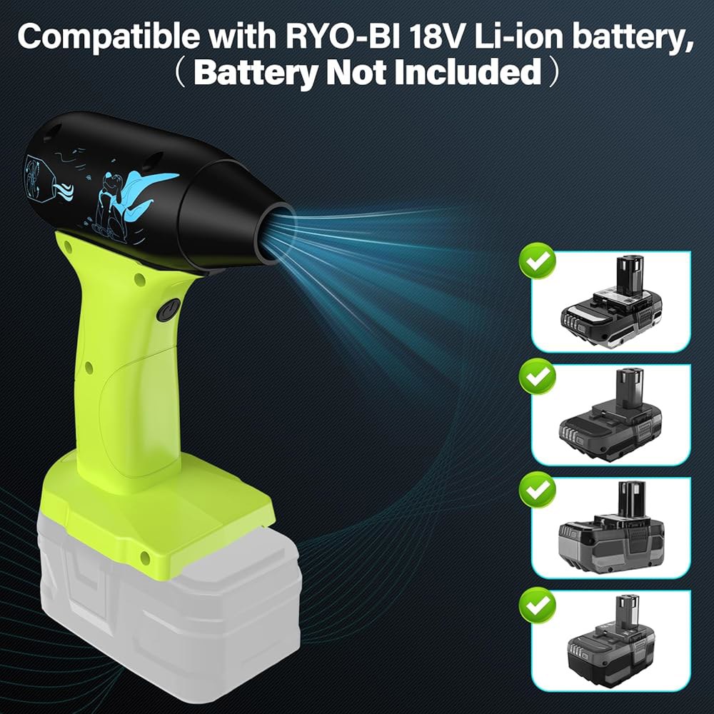 압축 공기 먼지 제거기, Ryobi 18V 배터리용 130000RPM 송풍기, 청소 키보드 및 PC 4 기어 조절 가능한 풍속 무선 제트 팬 드라이 블로워(배터리 없음) - 상세 이미지 2