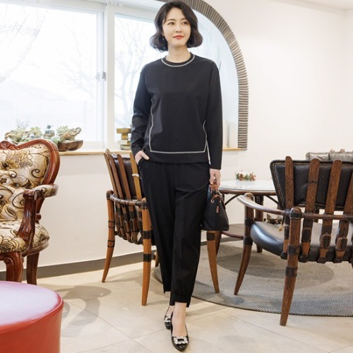 엄마옷 조이마담 T51603 라인 티셔츠 바지 세트 중년여성의류 - 상품 이미지