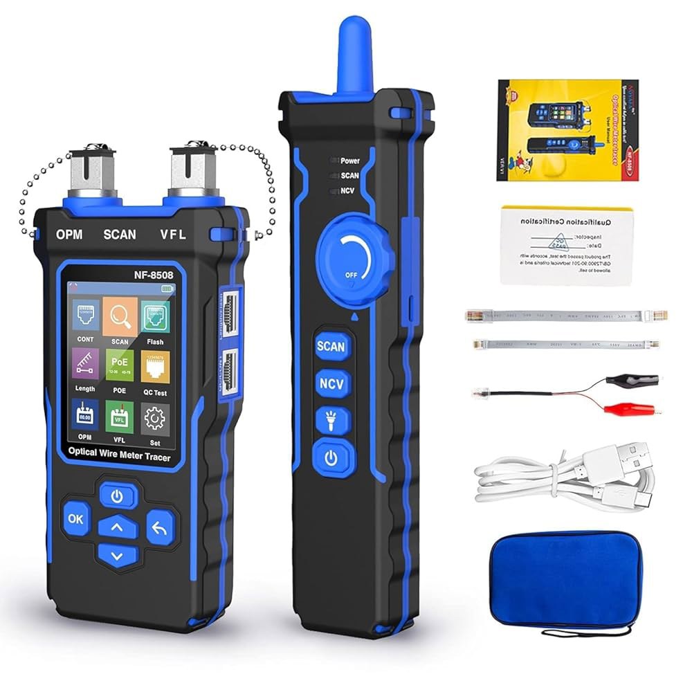 광학 전력계가 장착된 NOY NF-8508 네트워크 케이블 테스터, CAT5 CAT6 토너 이더넷 RJ45 VFL PoE QC 테스트 와이어 트레이서 포트 플래시 200M 길이 - 상품 이미지