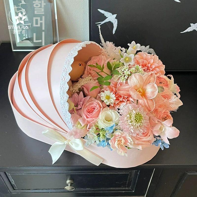 선물 포장상자 케이스 이미지 스티커 요람 꽃바구니 축하 흔들림 블루그레이 33.5 17.5 21cm - 상세 이미지 3