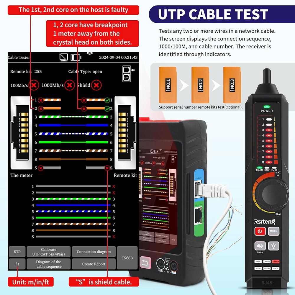 모든 기능 다기능 네트워크 케이블 테스터, UTP 연속성, 트레이서, 4인치 IPS 터치스크린 테스터 지원 TDR, DMM, OPM, 레벨 미터, 도구, POE++ 감지, RJ45 - 상세 이미지 3