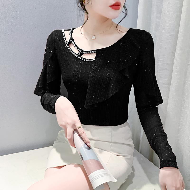상의 자이브 라틴 줌바 티셔츠 라인댄스복 사교 긴팔 블랙 M - 상품 이미지