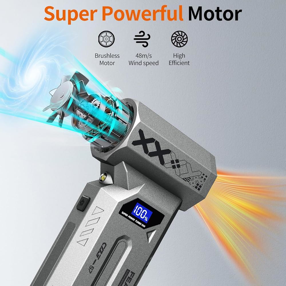 전기 에어 더스터, 180,000RPM 초강력 압축 LED 조명이 있는 4단 조절식 무선 송풍기, 컴퓨터, 키보드, 실외, 가정 및 자동차용 충전식 먼지 송풍기 - 상세 이미지 2