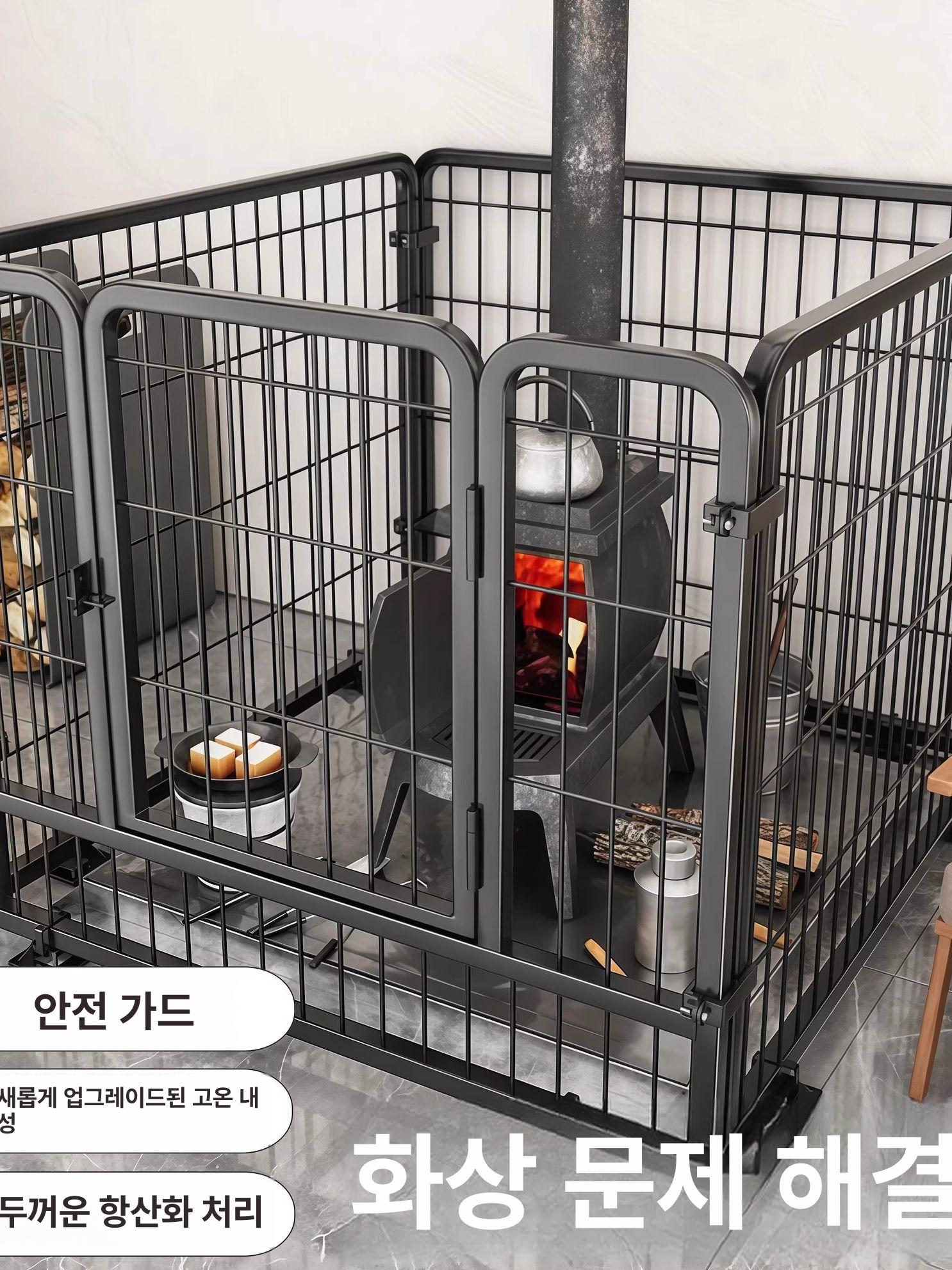 난로가드 안전망 스토브 파티션 캠핑용 화목난로 등유난로 블랙 80길이 80너비 80높이 - 상세 이미지 3
