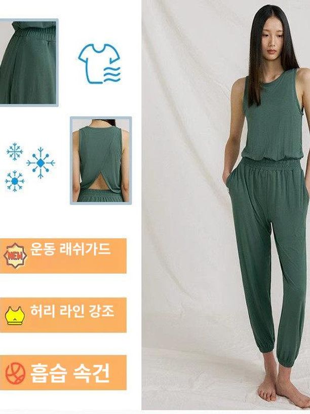 요가점프수트 필라테스복 바디수트 올인원레깅스 라이트퍼플 레이크그린 S - 상세 이미지 2