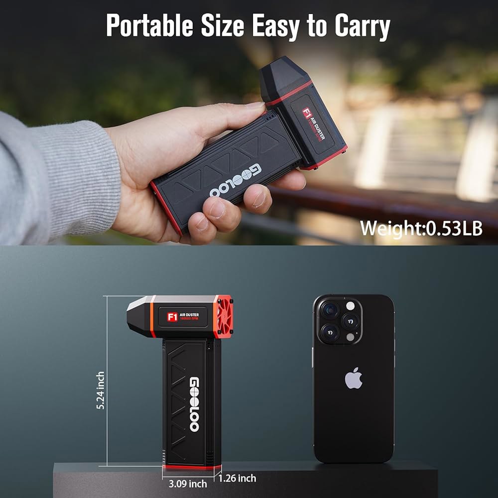 GOOLOO F1 압축 공기 먼지 제거기, 4 기어 160000RPM 전기 LED 조명이 있는 충전식 무선 송풍기, 컴퓨터 키보드 가정용 자동차 제거용 미니 송풍기 책상 진공 청소 - 상세 이미지 2