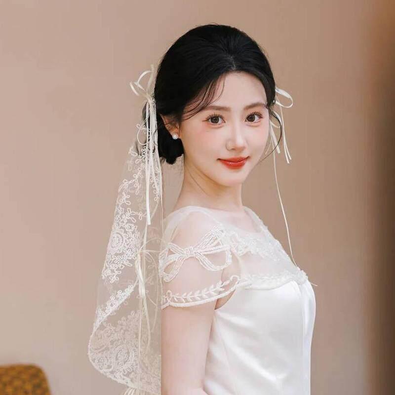 리본 레이스 웨딩베일 드레스 악세사리 브샤 셀프 촬영 - 상세 이미지 3