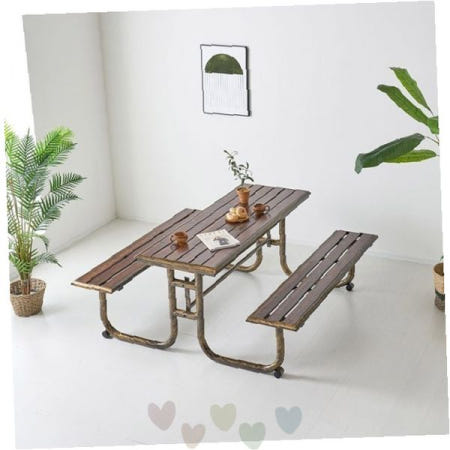 실내외겸용 목재테이블세트 철제다리 정원가구 야외식탁 대형 캠핑테이블 베란다용