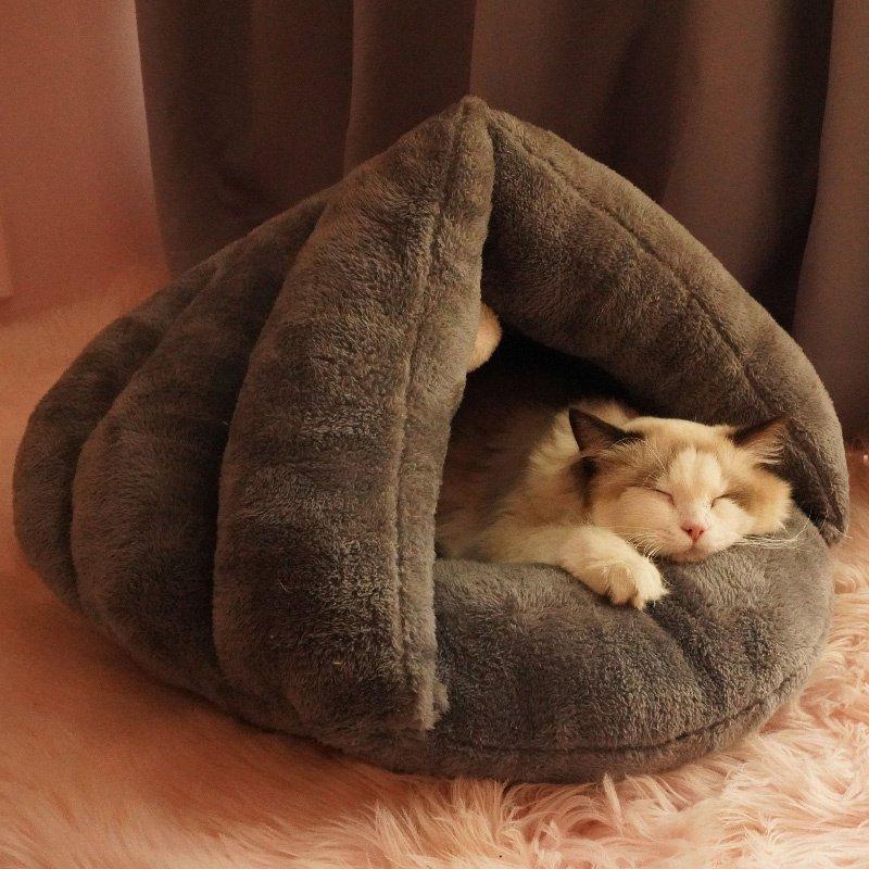 고양이 동굴 침대 소형견용 아늑한 반려동물집 애완동물 그레이 담요 포함 M - 상품 이미지